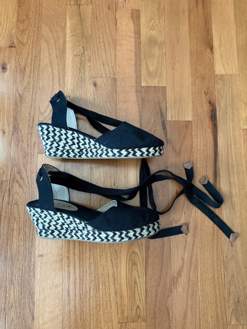 Serra Black Espadrille Wedge Sandals with Ankle Wrap